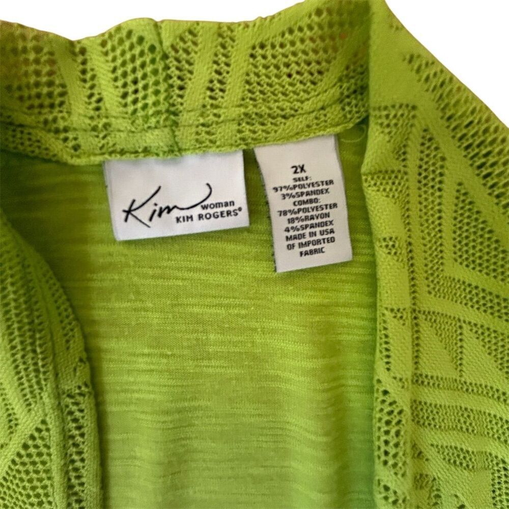 Kim Rogers Women's 2XL Lime Green Open Cardigan Topper Blouse - Picture 2 of 5